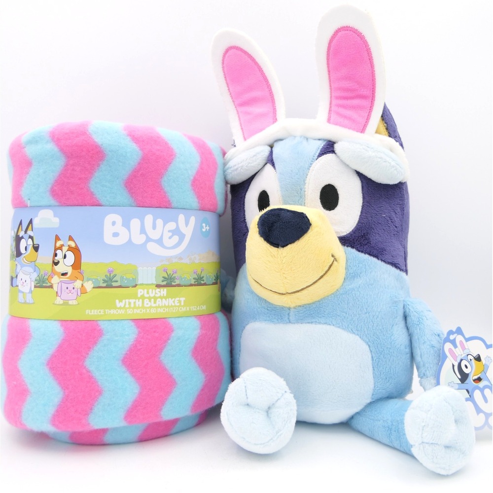 Dan Dee Bluey w/ Bunny Ears 15" Plush & Blanket Freece Throw 50" x 60" w/ Tags